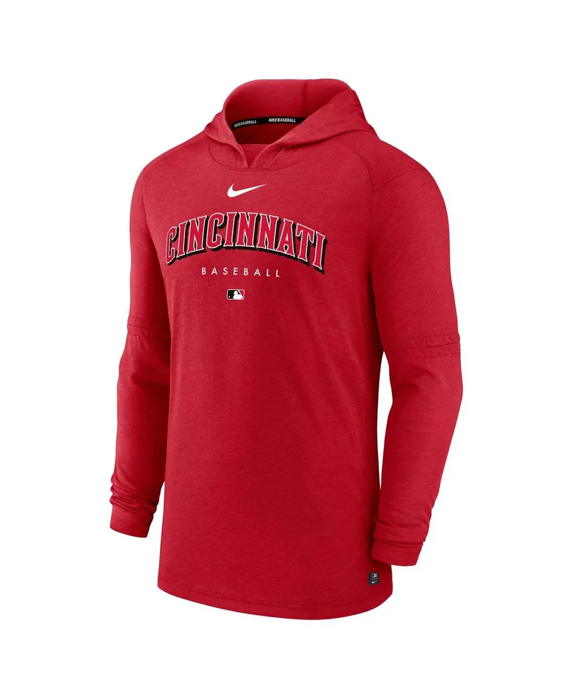 Men's Nike Heather Red Cincinnati Reds Authentic Collection Early Work Tri-Blend Performance Pullover Hoodie