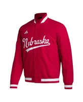 Men's adidas Red Scarlet Huskers Baseball Coaches Full-Snap Jacket