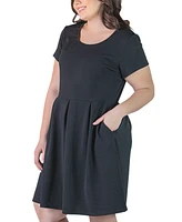 24seven Comfort Apparel Plus Scoop Neck Knee Length Pocket Dress