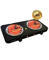 MegaChef Electric Easily Portable Ultra Lightweight Dual Coil Burner Cooktop Buffet Range in Matte Black
