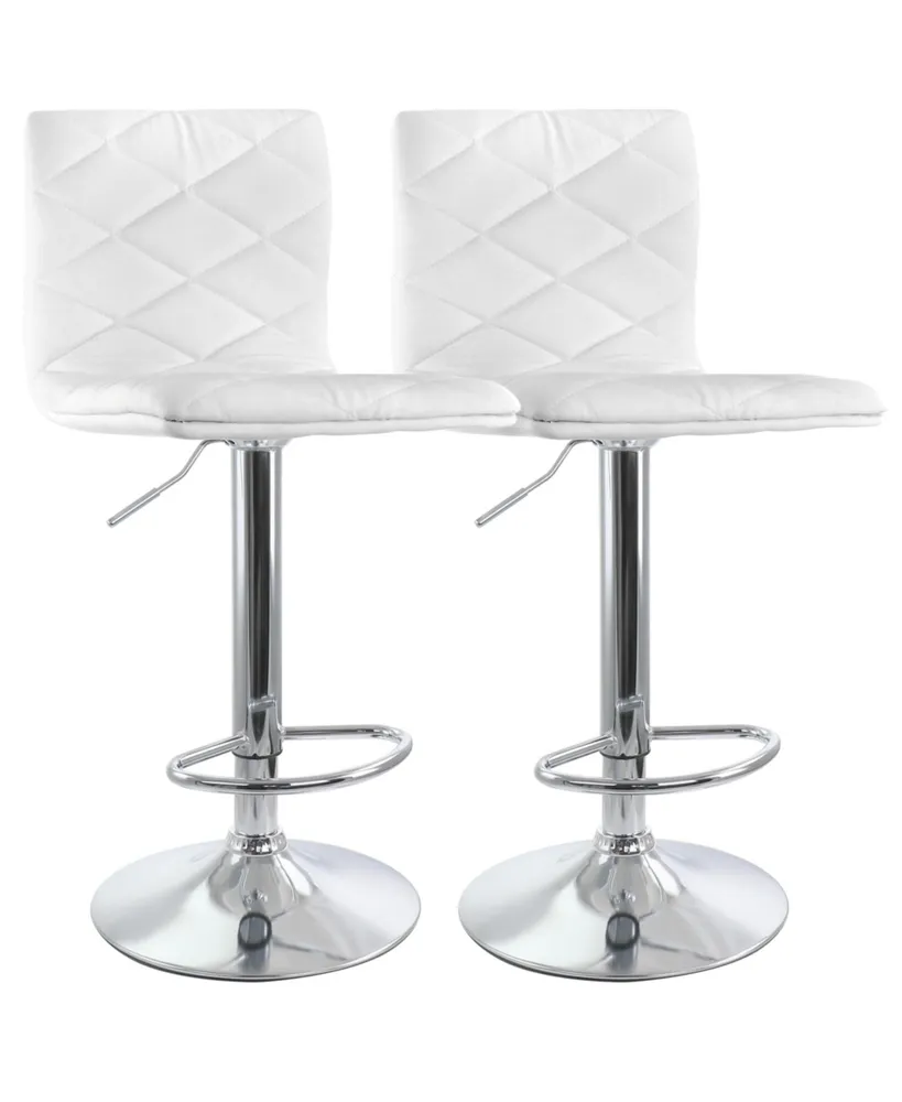 Elama 2 Piece Adjustable Diamond Tufted Faux Leather Bar Stool in White with Chrome Base