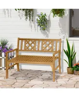 Outsunny Foldable Outdoor Garden Bench, Wooden Loveseat, 2-Seat Patio Chair with Backrest and Armrests, Natural