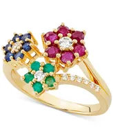 Multi-Gemstone (1-3/8 ct. t.w.) Floral Ring 14k Gold