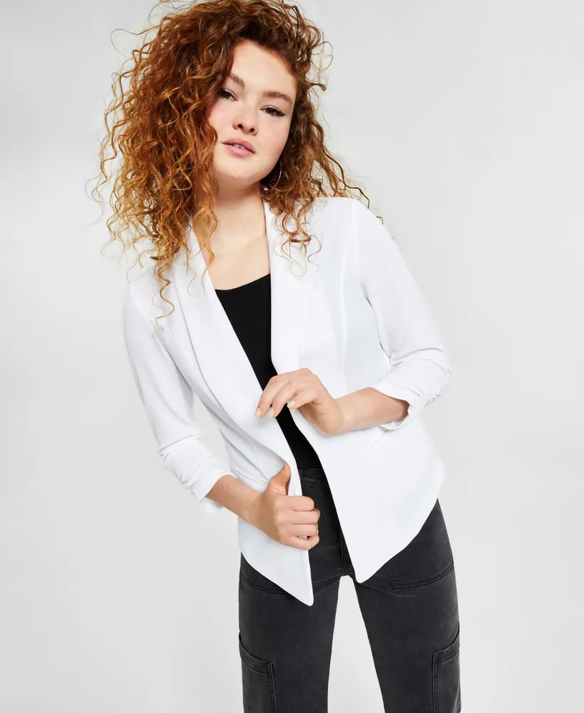 Ruched-Sleeve Knit Blazer