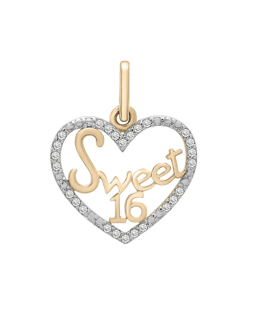 Wrapped Diamond Sweet 16 Heart Charm Pendant (1/20 ct. t.w.) in 10k Gold, Created for Macy's