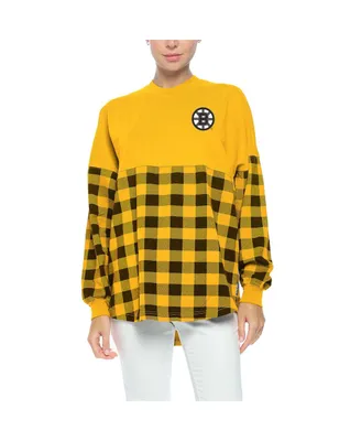 Women's Fanatics Gold Boston Bruins Buffalo Check Long Sleeve T-shirt