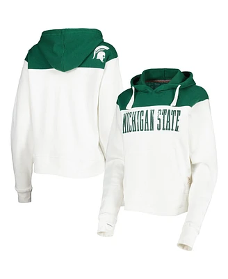 Women's Pressbox White, Green Michigan State Spartans Chicago 2-Hit Yoke Pullover Hoodie