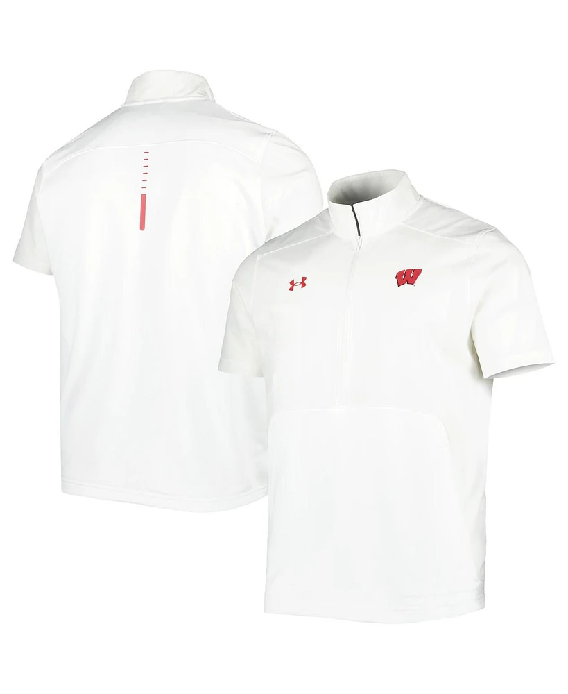 Men's Under Armour White Wisconsin Badgers Motivate 2.0 Half-Zip Jacket