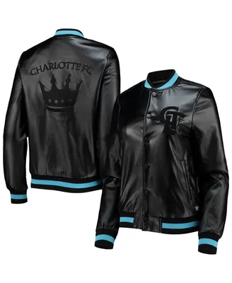 Women's The Wild Collective Black Charlotte Fc Full-Snap Bomber Jacket
