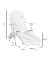 Outsunny Folding Adirondack Chair with Pull Out Ottoman, Outdoor Fir Wood Fire Pit Chair with Footrest, Porch Fanback Lounge for Patio, Poolside Lawn