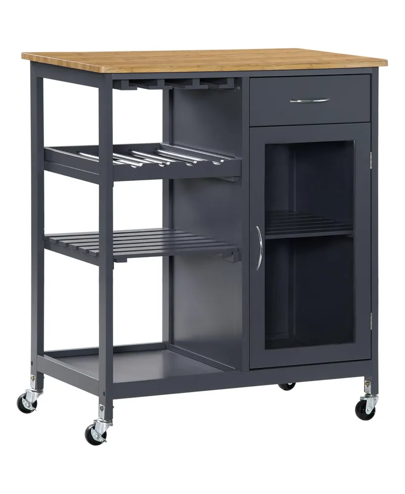 Homcom Utility Kitchen Cart, Rolling Kitchen Island Storage Trolley with Wine Rack, Shelves, Drawer and Cabinet, Grey