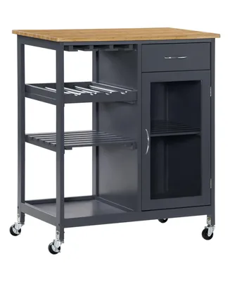 Homcom Utility Kitchen Cart, Rolling Kitchen Island Storage Trolley with Wine Rack, Shelves, Drawer and Cabinet
