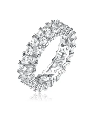 Rachel Glauber Ra White Gold Plated Clear Cubic Zirconia Wedding Band Ring