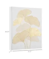 Homcom Hand-Painted Canvas Wall Art for Living Room Bedroom, Painting Gold Ginkgo Leaves, 39.25" x 31.5"