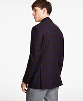 Tommy Hilfiger Men's Modern-Fit Burgundy Plaid Sport Coat