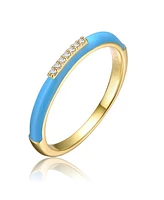 Rachel Glauber Ra Young Adults/Teens 14k Yellow Gold Plated with Cubic Zirconia Blue Enamel Slim Stacking Band Ring