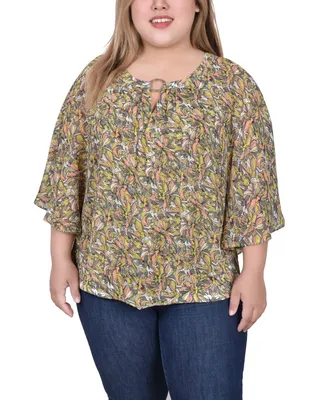 Ny Collection Plus Size Chiffon Poncho Top with Ring