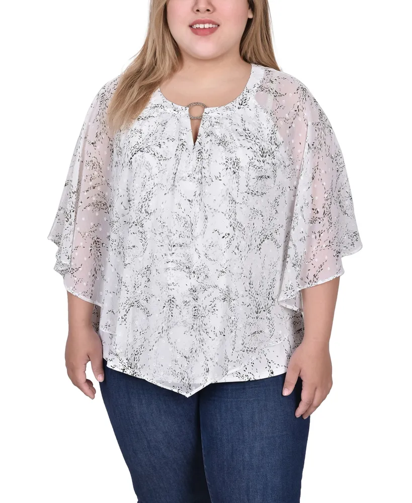 Ny Collection Plus Size Chiffon Poncho Top with Ring