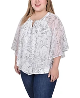 Ny Collection Plus Size Chiffon Poncho Top with Ring