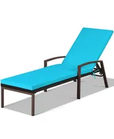 Costway Patio Rattan Lounge Chair Recliner Back Adjustable Cushioned Garden