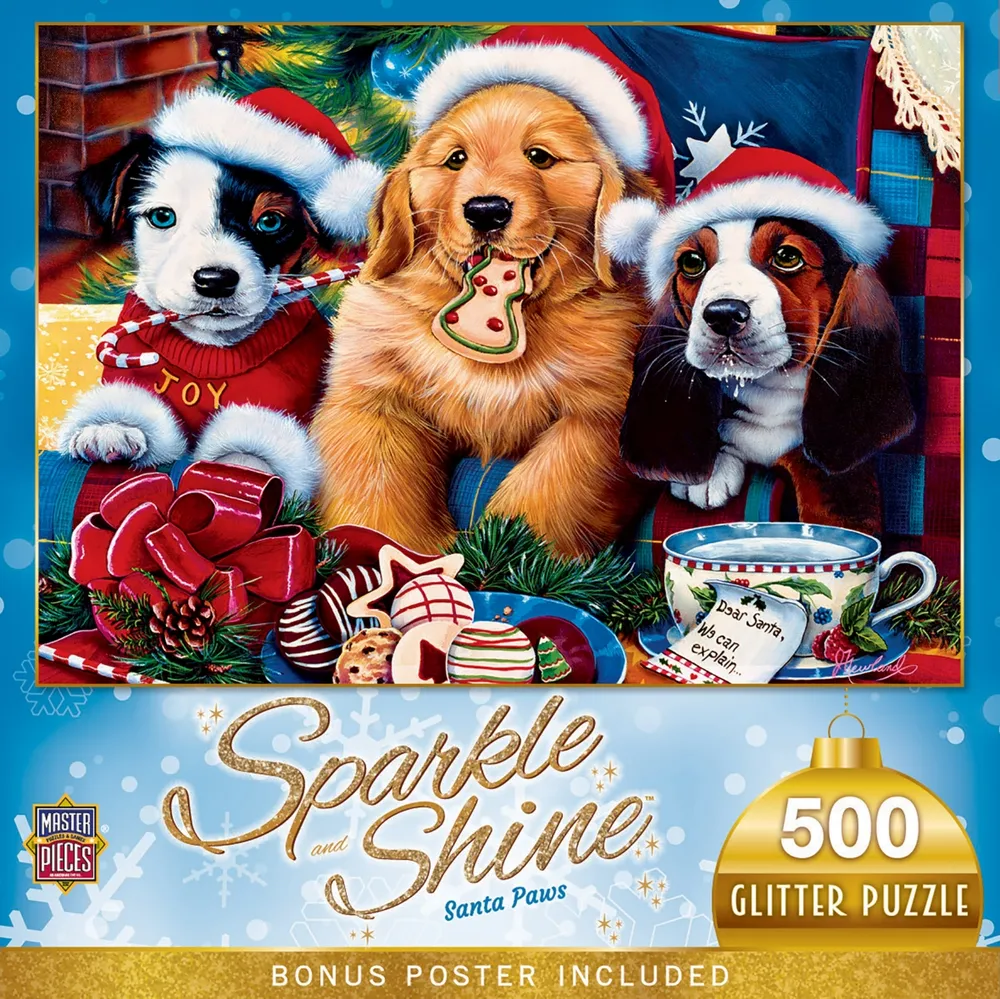 Masterpieces Sparkle & Shine - Santa Paws 500 Piece Glitter Puzzle