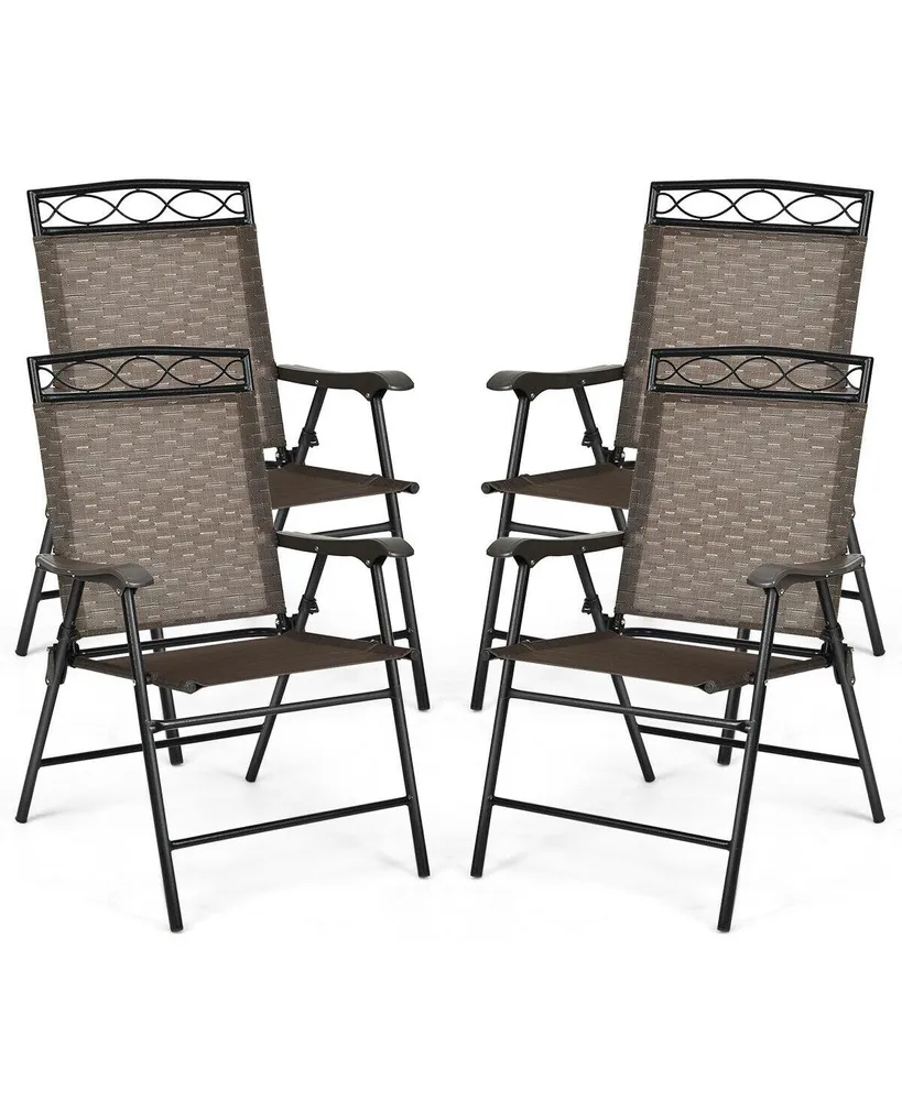 Costway Set of 4 Patio Folding Chairs Sling Portable Dining Chair Set