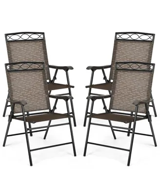 Costway Set of 4 Patio Folding Chairs Sling Portable Dining Chair Set