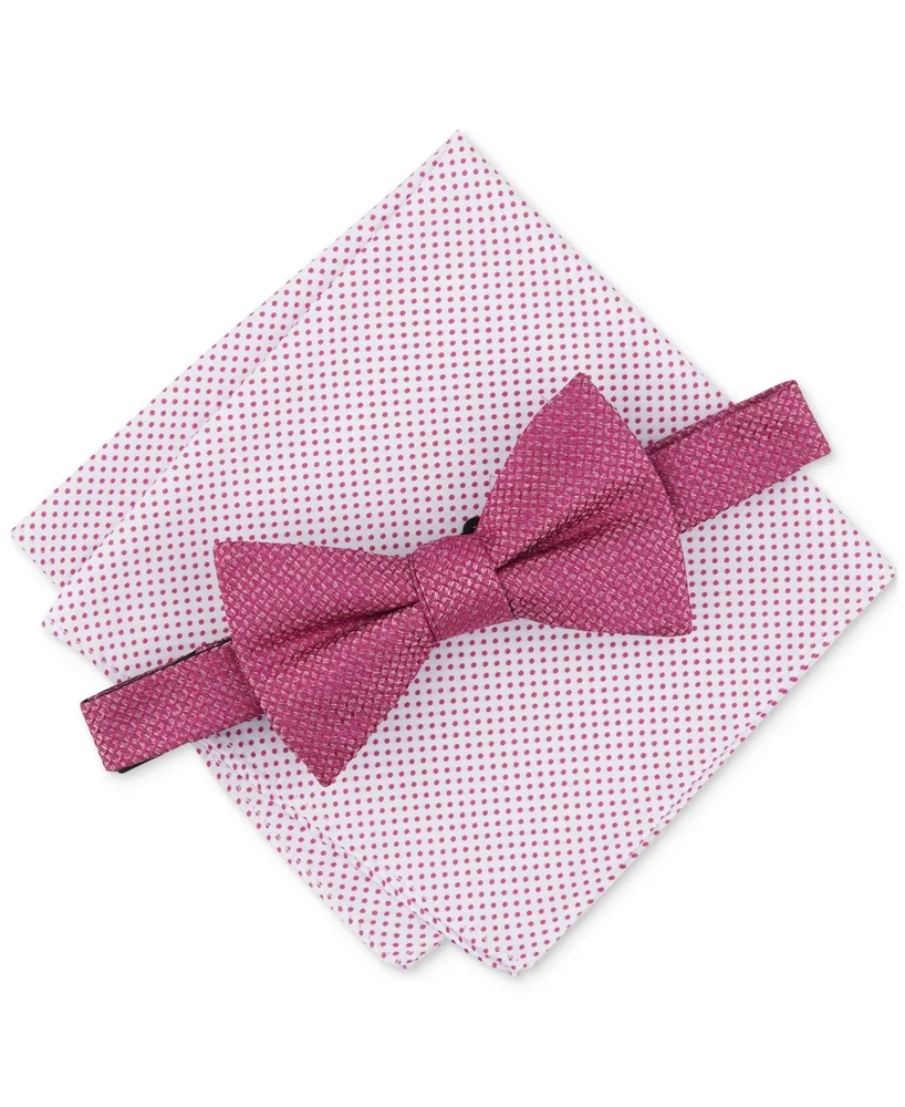 Alfani Men's Minetta Solid Bow Tie & Textured Pocket Square Set, Created for Macy's