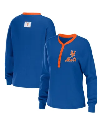 Women's Wear by Erin Andrews Royal New York Mets Waffle Henley Long Sleeve T-shirt