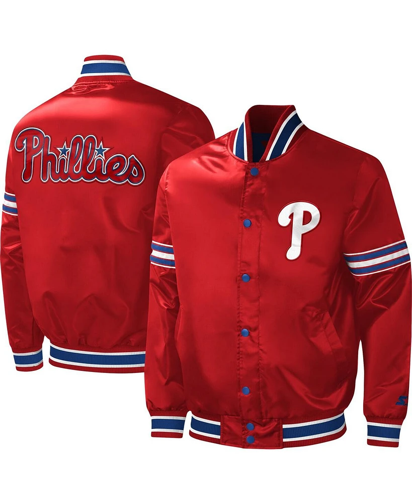 Men's Starter Red Philadelphia Phillies Midfield Satin Full-Snap Varsity Jacket