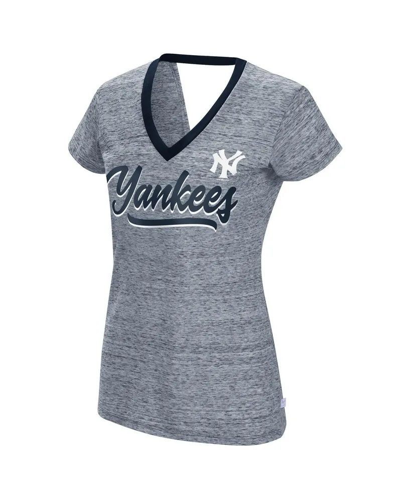 Women's Touch Navy New York Yankees Halftime Back Wrap Top V-Neck T-shirt