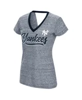 Women's Touch Navy New York Yankees Halftime Back Wrap Top V-Neck T-shirt