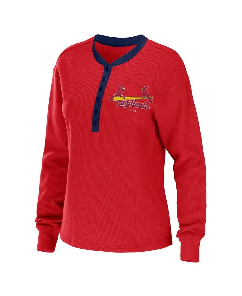 Women's Wear by Erin Andrews Red St. Louis Cardinals Waffle Henley Long Sleeve T-shirt