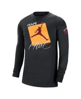 Men's Jordan Black Miami Heat Courtside Max 90 Vintage-Like Wash Statement Edition Long Sleeve T-shirt