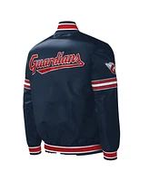 Men's Starter Navy Cleveland Guardians Midfield Satin Full-Snap Varsity Jacket