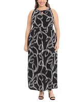 London Times Plus Size Halter Keyhole Printed Maxi Dress