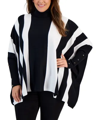 Jm Collection Plus Size Striped Turtleneck Poncho Sweater, Created for Macy's