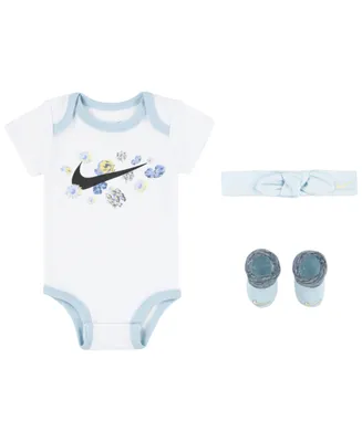 Nike Baby Girls Mini Me Flower Gift Box Bodysuit, Headband and Booties, 3 Piece Set