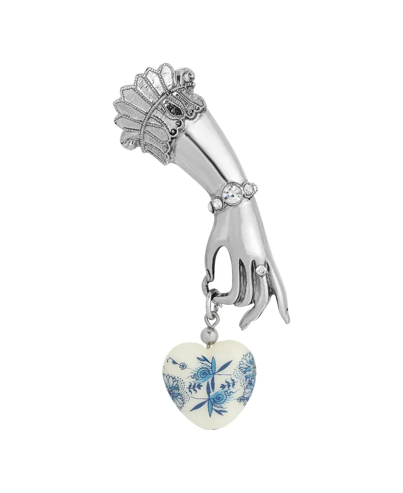 2028 Glass Blue Heart Charm Ladies Hand Pin