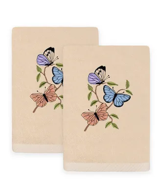 Linum Home Textiles Spring Butterflies Embroidered Luxury 100% Turkish Cotton Hand Towels, Set of 2, 30" x 16"