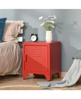 Homcom Locker-Style Nightstand Storage Side Table w/ Shelf & Metal Frame, Red