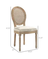 Homcom 2pc French-Style Rattan Backrest Upholstered Dining Accent Chairs, White