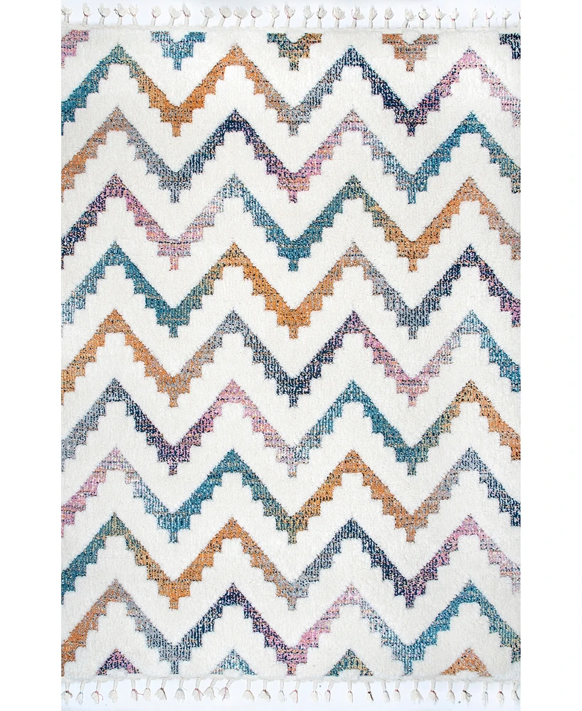 nuLoom Loft Rumi High-Low Chevron Kids Tassel 7'10" x 10' Area Rug