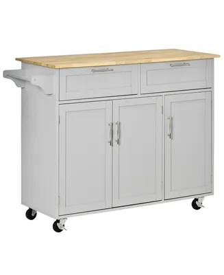 Homcom 48" Modern Kitchen Island Serving Storage Cart & Adjustable Shelves, Grey