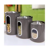 Mega Casa Megacasa 3 Piece Stainless Steel Canister Set in Brown Finish