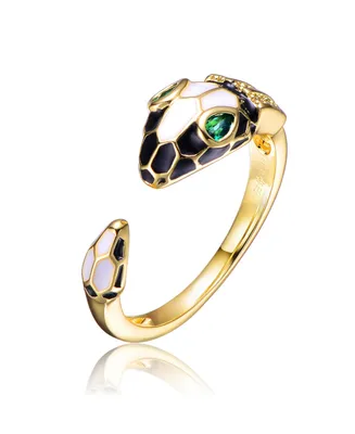 Rachel Glauber Ra 14K Gold Plated Green Cubic Zirconia Modern Inlaid Ring