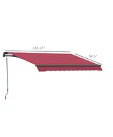 Outsunny 10' x 8' Manual Retractable Awning Sun Shade Shelter for Patio Deck Yard with Uv Protection and Easy Crank Opening, Red