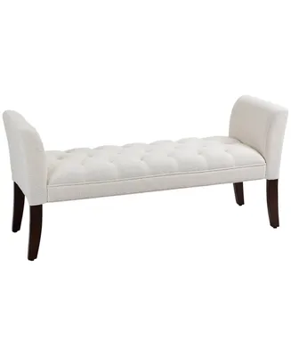 Homcom End of Bed Bench with Button Tufted Design, Upholstered Bench with Arms and Solid Wood Legs for Bedroom, Cream White