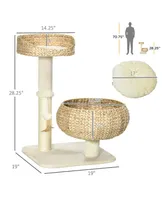 PawHut 28" Elevated Cat Bed with Sisal Scratching Post for Indoor Kitties, Modern Cat Tree with Cute Basket Design, Small Cat Tree with Fun Ball Toy