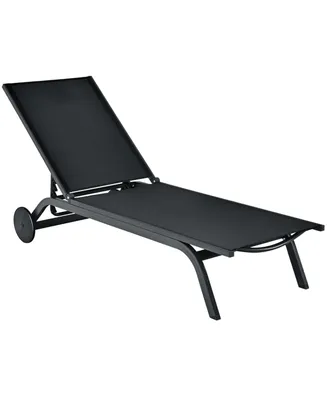 Outdoor Patio Lounge Chair Chaise Reclining Aluminum Fabric Adjustable